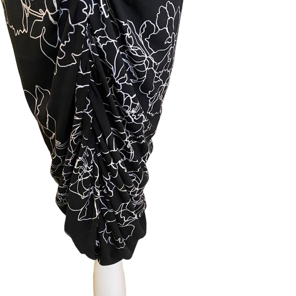 VINCE CAMUTO Black and White Abstract Flower Print Bodycon Ruched Dress Sz S - Picture 6 of 8